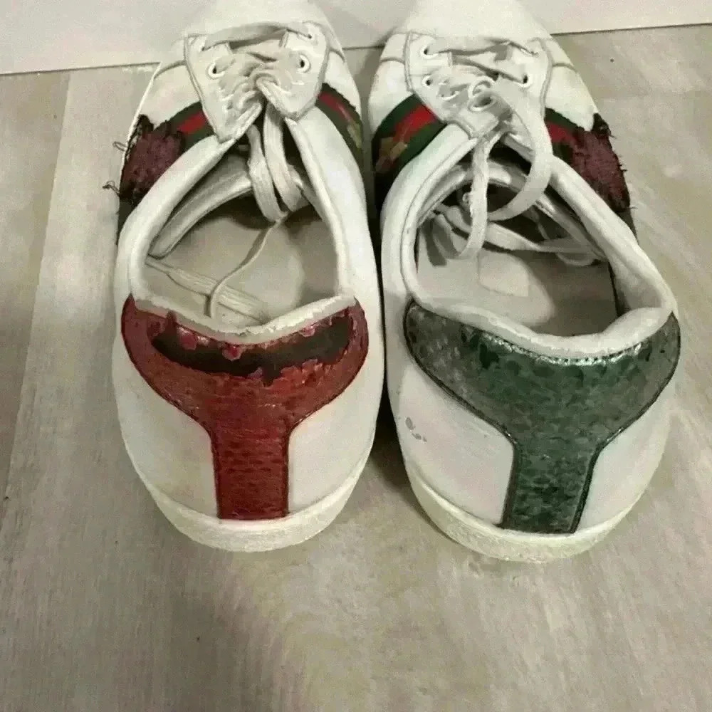 Gucci White Leather Ace Sneakers Lightning Bolt Star Red Green Mens Size 8G - Picture 11 of 14
